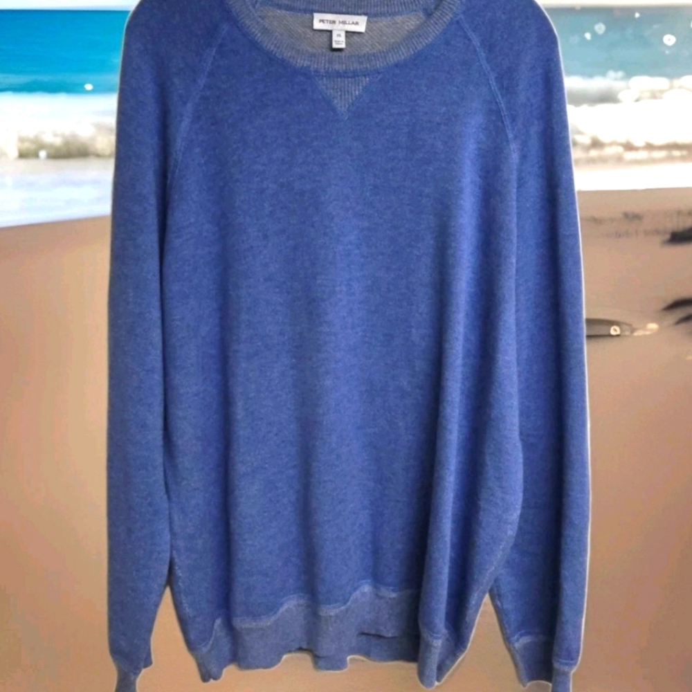 Peter Millar Men's Sweater XL Blue Long Sleeve Round Neck Wool Blend Pullover